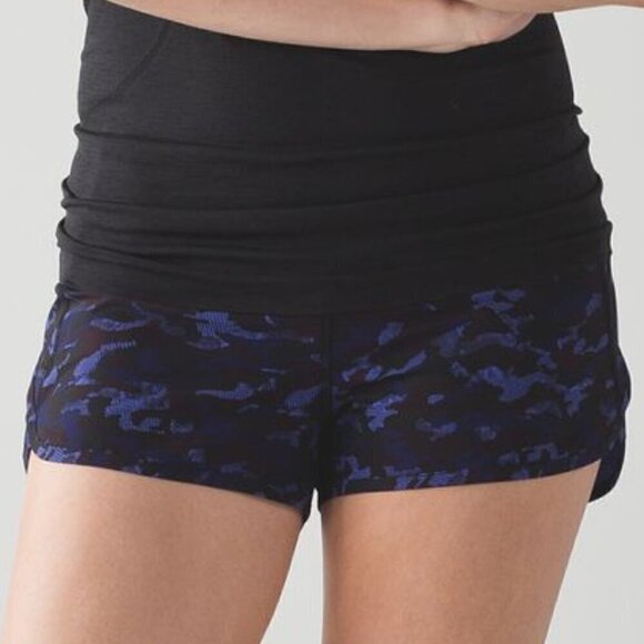 Lululemon Speed Short 2.5" - 6 Mini Hounds Camo Emperor Blue Black / Black - Picture 2 of 6